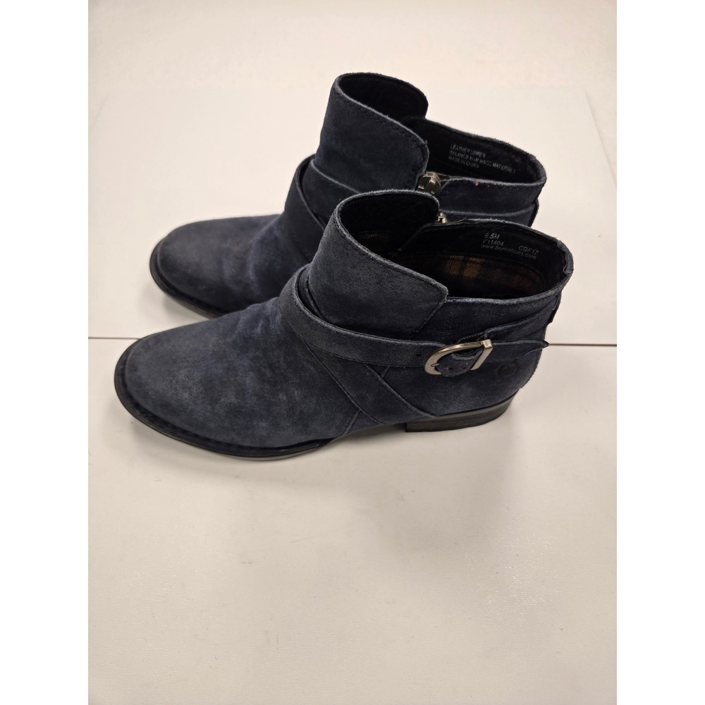 Born Kerri Navy Blue Distressed Suede Ankle Boots Buckle Strap Womens 6.5 F11404